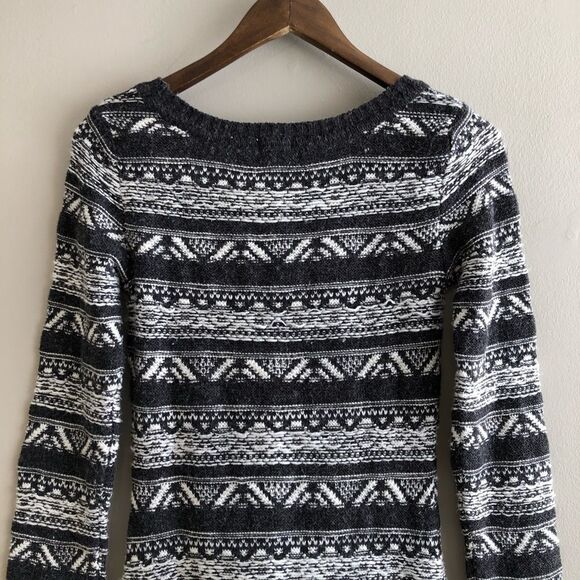 Garage Comfy Stretch Knit Stripe Scoop Neck Long Sleeve Mini Dress Grey - Picture 9 of 13